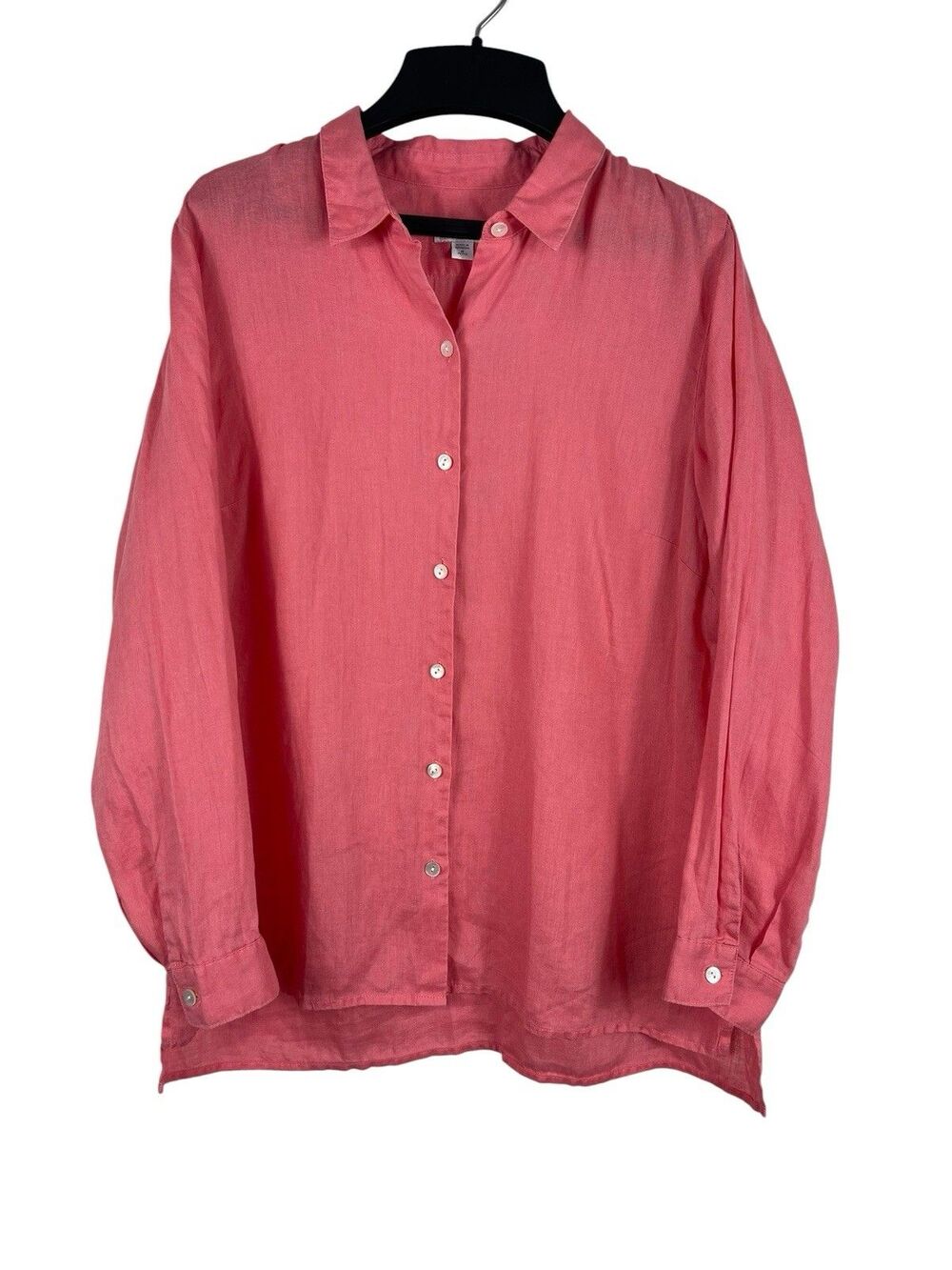 J Jill Love Linen Shirt Womens M Petite Coral Pink Button Up 100% Linen Coastal